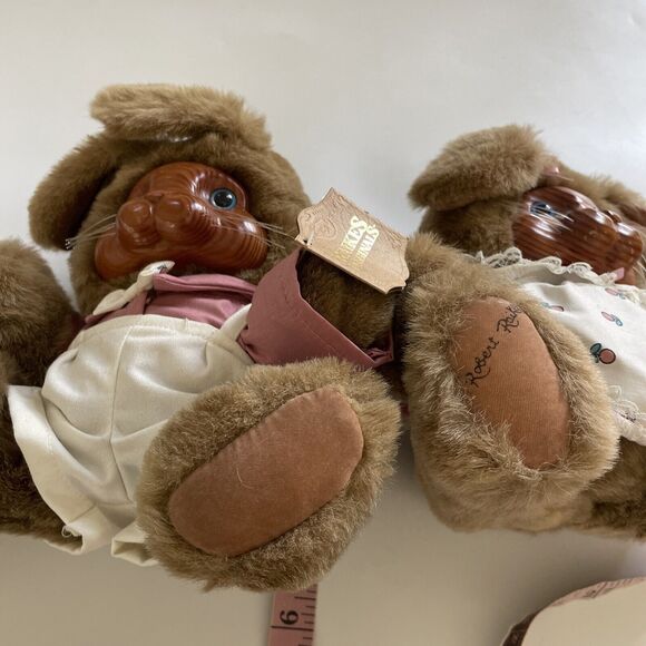 SET 2 Robert Raikes Rabbit Bunny "Brett and Ashley" Plush Wooden‎ Carved Face - Picture 10 of 11